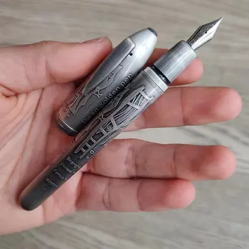St Penpps Retro Gümüş dolma kalem Mürekkep Kalem Dönüştürücü Dolgu # 5 M Uç İtme ve Çekme Kapağı Kırtasiye Ofis Okul Malzemeleri