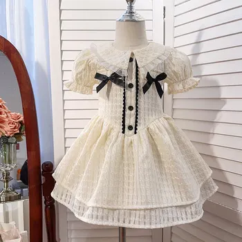 Tatlı Kız Elbise Çocuklar Prenses Moda Yaz Kısa Kollu Yay Bebek Parti Elbiseler Vestidos ADK2547