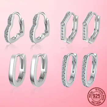 Temizle CZ Küpe Kadın 925 Gümüş Kalp Geometri Şekli Hoop Küpe Kadınlar için Düğün Nişan Güzel Takı Hediye