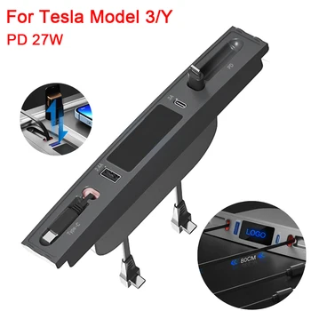 Tesla Modeli 3 Y 2021 2022 Yerleştirme İstasyonu 27W Hızlı Şarj PD Tipi C araç adaptörü Powered Splitter Uzatma USB Şant Hub