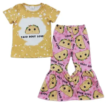 Toptan Bebek Kız Kısa Kollu Çocuklar Taco Bout Aşk T-shirt Tee Seti Yürüyor Çocuk Aşk Çan Dipleri Pantolon Güz Yeni Kıyafet