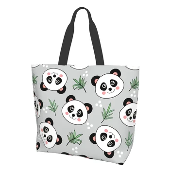Tote Çanta Kadınlar için Sevimli Panda Ve Bambu tekrar kullanılabilir alışveriş poşetleri Plaj Çantası