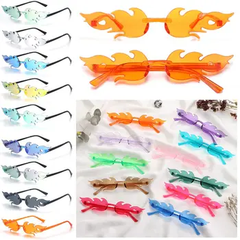 Trendy çerçevesiz gözlük Cosplay alev güneş gözlüğü güneş gözlüğü güneş gözlüğü kadınlar için alev şeklinde