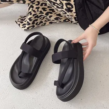 Tıknaz Roma Ayakkabı Bayanlar Klip Ayak Yükseltmek Sandalet Zapatillas Mujer Düz Rahat plaj ayakkabısı Kızlar için Kadın Ayakkabısı
