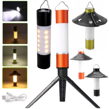 USB Şarj Edilebilir asma fener El Feneri Zumlanabilir alüminyum alaşımlı LED El Feneri Kamp Çadır Lambası Abajur ile Kapak Standı