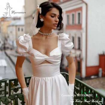 Vintage Saten düğün elbisesi 2023 Bir Çizgi Puf Kollu Sevgiliye Prenses gelin kıyafeti Ayak Bileği Uzunluğu Vestidos De Novia Custom Made