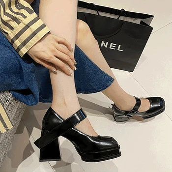 Vintage Yüksek Topuklu Mary Jane Ayakkabı Kadınlar İçin 2023 Platformu Pompaları JK Üniforma Toka Kalın topuklu ayakkabılar Kadın