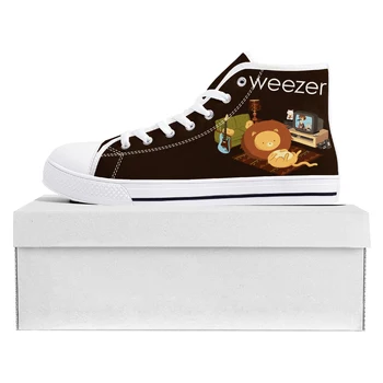 Weezer Pop Rock Grubu Yüksek Top yüksek kaliteli ayakkabılar Mens Womens Genç Kanvas Sneaker Rahat Çift Ayakkabı Özel Ayakkabı Beyaz