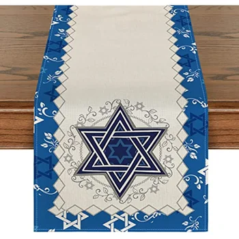 Yahudi Menora Hanuka Tatil Mutfak yemek masası Dekorasyon Kapalı Açık Ev Partisi Dekoru Toz Geçirmez Masa Koşucular