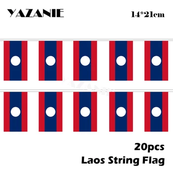 YAZANIE 14 * 21cm 20 ADET 5 Metre Laos Dize Bayrağı Ev Dekoratif Bayraklar Ulusal Bayrak Polyester Açık Asılı Uçan Bayraklar