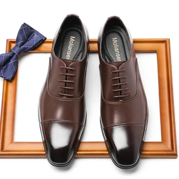 Yeni 2023 Klasik Erkek Oxford Deri erkek resmi ayakkabı Siyah Kahverengi Dört Mevsim Sivri Burun Erkekler Resmi Elbise Ayakkabı Artı Boyutu 46