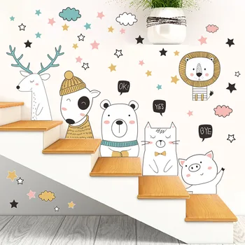 Yeni İskandinav DIY Hayvan Karikatür Duvar Sticker Kendinden yapışkanlı Anaokulu çocuk Odası Yatak Odası Dekorasyon çocuklar için