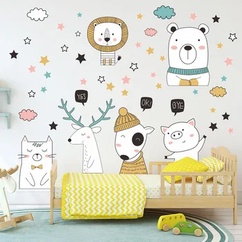 Yeni İskandinav DIY Hayvan Karikatür Duvar Sticker Kendinden yapışkanlı Anaokulu çocuk Odası Yatak Odası Dekorasyon çocuklar için 1