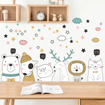 Yeni İskandinav DIY Hayvan Karikatür Duvar Sticker Kendinden yapışkanlı Anaokulu çocuk Odası Yatak Odası Dekorasyon çocuklar için 2