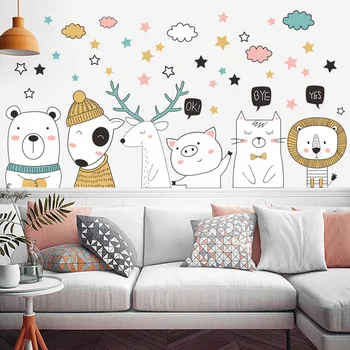 Yeni İskandinav DIY Hayvan Karikatür Duvar Sticker Kendinden yapışkanlı Anaokulu çocuk Odası Yatak Odası Dekorasyon çocuklar için 3
