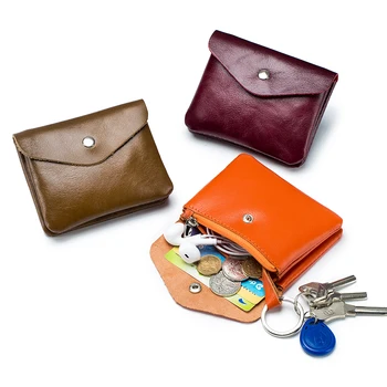 Yeni yaratıcı retro yağ balmumu deri cüzdan mini basit Avrupa ve Amerikan tarzı sıfır cüzdan kart çantası küçük bozuk para çantası