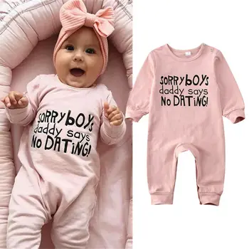 Yenidoğan Bebek Kız Erkek Romper Mektubu Baskı Uzun Kollu Sonbahar Kış Tulumlar Giysileri Kıyafetler 0-24M