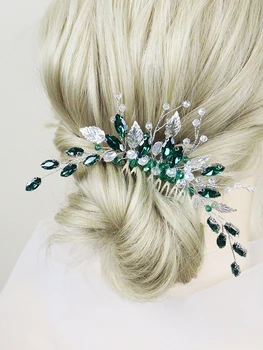 Yeşil Rhinestone Gelin Saç Tarak Kristal Düğün Kafa Takı Gelin saç aksesuarları Kadınlar ve Kızlar için Nedime Dekor Hediyeler