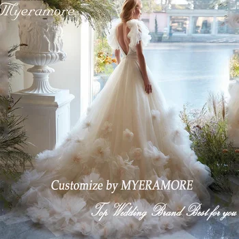 Zarif Uzun balo kıyafetleri Derin V Boyun 3D Çiçek Tül Örgün Akşam Parti Elbise Aç Geri Pileli balo elbisesi Custom Made 2023