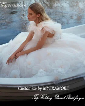 Zarif Uzun balo kıyafetleri Derin V Boyun 3D Çiçek Tül Örgün Akşam Parti Elbise Aç Geri Pileli balo elbisesi Custom Made 2023 2