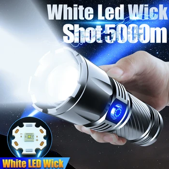ZK30 5000 Metre Atmak LED el feneri Typ - C Şarj Edilebilir Arama Spot 1000000 Yüksek Lümen Beyaz LED Taktik El Feneri