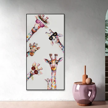 Zürafa Dikey Oturma Odası Dekorasyon Posteri Komik Hayvan Boyama Duvar sanatı resim tuvali Boyama
