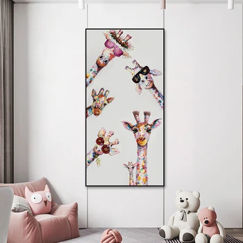 Zürafa Dikey Oturma Odası Dekorasyon Posteri Komik Hayvan Boyama Duvar sanatı resim tuvali Boyama 1