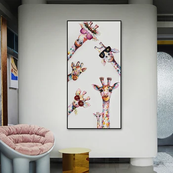 Zürafa Dikey Oturma Odası Dekorasyon Posteri Komik Hayvan Boyama Duvar sanatı resim tuvali Boyama 2