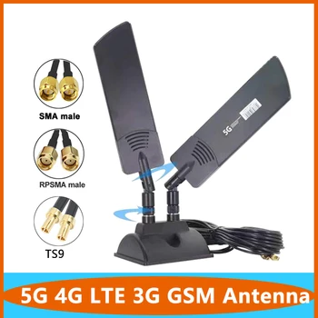 Çift Kablo 5G 4G LTE 3G GSM Yönlendirici Anten 600~6000MHz Omni WıFı CPE Pro Harici Kablosuz Anten İle TS9 SMA Erkek Manyetik