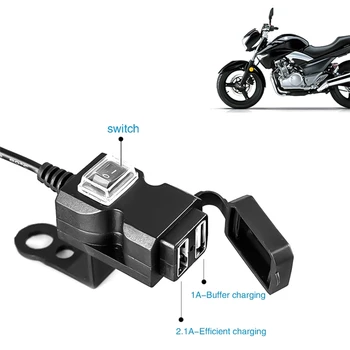 Çift USB Bağlantı Noktası 12V Su Geçirmez Motosiklet motosiklet gidonu Şarj Cihazı 5V 1A / 2.1 A Adaptör güç kaynağı soketi Telefon Cep Telefonu için
