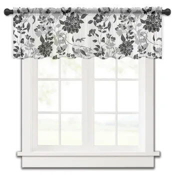 Çiçek Hatları Siyah Ve Beyaz Mutfak Küçük Pencere Perde Tül Sırf Kısa Perde Yatak Odası Oturma Odası Ev Dekor Vual Perdeler